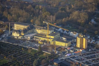 Aerial view, Klinikum Hochsauerland GmbH at Stolte Ley 5 is being expanded, Hüsten, Arnsberg,