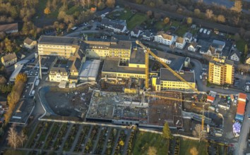 Aerial view, Klinikum Hochsauerland GmbH at Stolte Ley 5 is being expanded, Hüsten, Arnsberg,