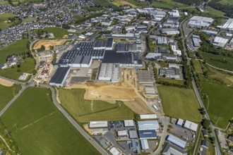 Aerial view, Viega plant Ennest, industrial estate Ennest-Askay, construction site, Attendorn,
