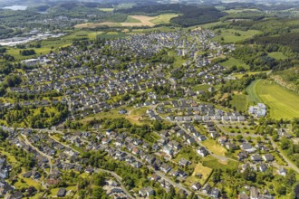 Aerial view, Haus Mutter Anna nursing home, residential area Hahnbeulerkreuz, Attendorn, Sauerland,