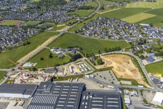 Aerial view, Viega plant Ennest, industrial estate Ennest-Askay, construction site, Attendorn,