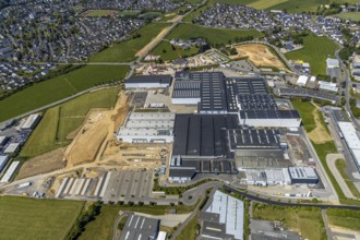 Aerial view, Viega plant Ennest, industrial estate Ennest-Askay, construction site, Attendorn,