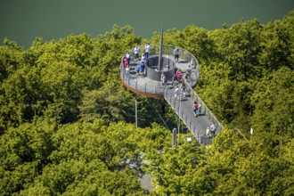 Aerial view, forest area, Biggeblick viewing platform, Attendorn, Sauerland, North