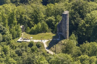 Aerial view, castle ruins Waldenburg, Attendorn, Sauerland, North Rhine-Westphalia, Germany,
