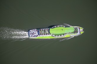 Aerial photo, excursion boat Westfalen on the Biggetalsperre, Attendorn, Sauerland, North