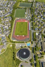 Aerial photo, Hansastadion, round gymnasium, music school Attendorn, Hanseschule Attendorn,