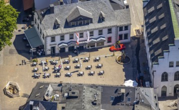 Aerial view, Alter Markt, gastronomy, Attendorn, Sauerland, North Rhine-Westphalia, Germany,