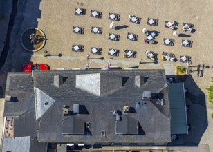 Aerial view, Alter Markt, gastronomy, Attendorn, Sauerland, North Rhine-Westphalia, Germany,