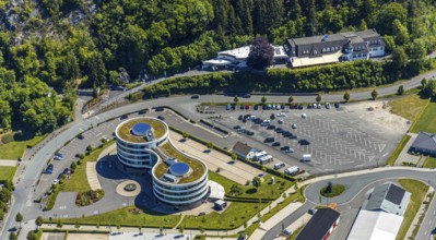 Aerial photo, HANSE HOTEL Attendorn, cave restaurant Himmelreich, Attendorn, Sauerland, North