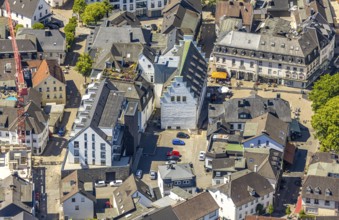 Aerial view, residential buildings Alter Markt, old town, roof garden, Attendorn, Sauerland, North
