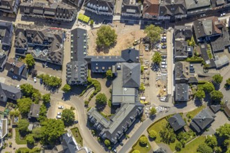 Aerial view, city administration town hall Attendorn, savings bank, building site, Attendorn,