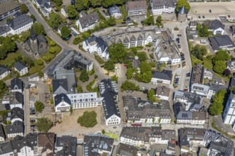 Aerial view, city administration town hall Attendorn, savings bank, building site, Attendorn,