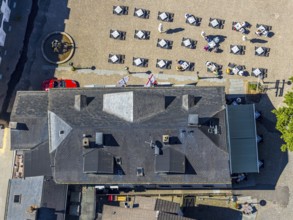 Aerial view, Alter Markt, gastronomy, Attendorn, Sauerland, North Rhine-Westphalia, Germany,