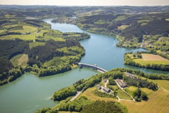 Aerial view, Lister dam, dam wall, Attendorn, Sauerland, North Rhine-Westphalia, Germany, DE,