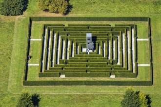 Aerial view, Gräflicher Park Health & Balance Resort, head and body sculpture, walk-in labyrinth,