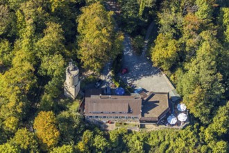 Aerial view, Iburg, Kaiser-Karls-Turm, Sachsenklause, Bad Driburg, Ostwestfalen-Lippe, North