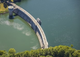 Aerial view, Lister dam, dam wall, Attendorn, Sauerland, North Rhine-Westphalia, Germany, DE,
