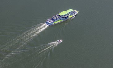Aerial photo, excursion boat Westfalen on the Biggetalsperre, motorboat, Attendorn, Sauerland,