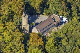 Aerial view, Iburg, Kaiser-Karls-Turm, Sachsenklause, Bad Driburg, Ostwestfalen-Lippe, North