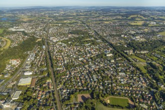 Aerial view, local view, Stadion am Mittelbach, spa garden, Bad Oeynhausen, Ostwestfalen-Lippe,