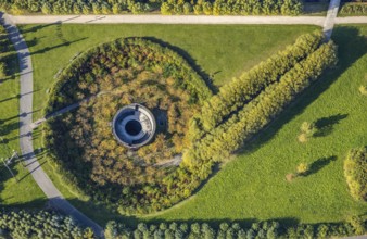 Aerial view, water crater of the Aqua Magica, fountain sculpture, Bad Oeynhausen,