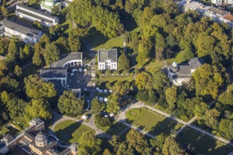 Aerial view, Bad Oeynhausen state bath, Wandelhalle, theatre in the park, spa gardens, Bad