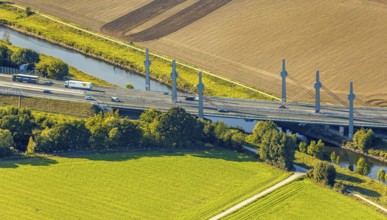 Aerial view, motorway bridge of the A30 motorway over the river Werre, Löhne, Ostwestfalen-Lippe,