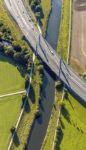 Aerial view, motorway bridge of the A30 motorway over the river Werre, Löhne, Ostwestfalen-Lippe,