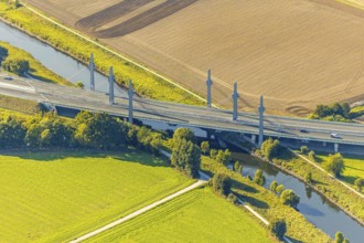 Aerial view, motorway bridge of the A30 motorway over the river Werre, Löhne, Ostwestfalen-Lippe,