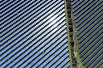 Aerial view, solar park, at the federal road B64, Herste, Bad Driburg, Ostwestfalen-Lippe, North