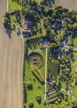 Aerial view, water crater of the Aqua Magica, fountain sculpture, Bad Oeynhausen,