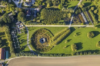 Aerial view, water crater of the Aqua Magica, fountain sculpture, Bad Oeynhausen,