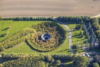 Aerial view, water crater of the Aqua Magica, fountain sculpture, Bad Oeynhausen,
