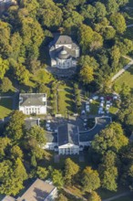 Aerial view, Bad Oeynhausen state bath, Wandelhalle, theatre in the park, spa gardens, Bad