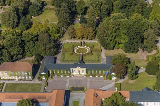 Aerial view, fountain arcades, fountain, Gräflicher Park Health & Balance Resort, Bad Driburg, East