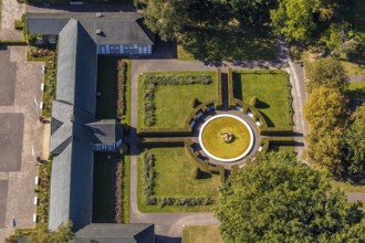 Aerial view, fountain arcades, fountain, Gräflicher Park Health & Balance Resort, Bad Driburg, East