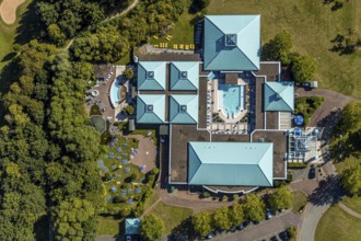 Aerial view, Driburg Therme, Bad Driburg, Ostwestfalen-Lippe, North Rhine-Westphalia, Germany,