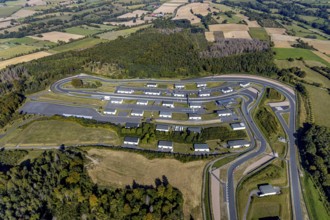 Aerial view, Bilster Berg race track, paddock, racing cars, Pömbsen, Bad Driburg, East