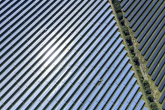 Aerial view, solar park, at the federal road B64, Herste, Bad Driburg, Ostwestfalen-Lippe, North