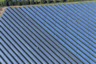 Aerial view, solar park, at the federal road B64, Herste, Bad Driburg, Ostwestfalen-Lippe, North