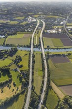 Aerial view, motorway A2, motorway bridges, river Weser, Weser bridge, Holtrup, Bad Oeynhausen,