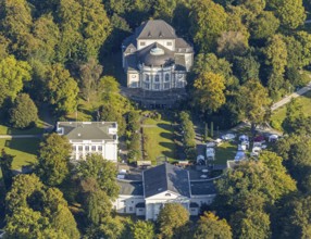Aerial view, Bad Oeynhausen state bath, Wandelhalle, theatre in the park, spa gardens, Bad