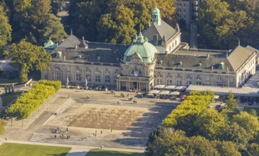 Aerial view, State Spa Bad Oeynhausen, GOP Varieté Theatre Kaiserpalais, water fountain field on