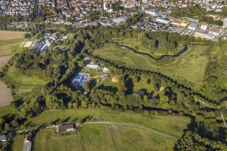 Aerial photo, Bega Bad, river Bega, Bad Salzuflen, Ostwestfalen-Lippe, North Rhine-Westphalia,