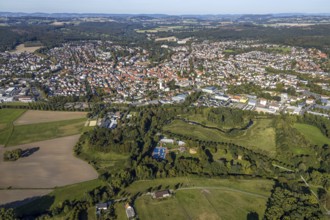 Aerial view, Bega Bad, town view, river Bega, Bad Salzuflen, East Westphalia-Lippe, North