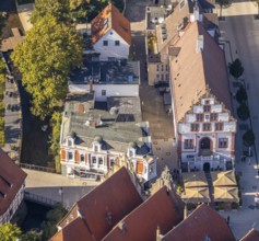 Aerial view, historic town hall, registry office, Am Markt, Bad Salzuflen, Ostwestfalen-Lippe,