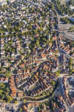 Aerial view, river Salze, old town Bad Salzuflen, East Westphalia-Lippe, North Rhine-Westphalia,