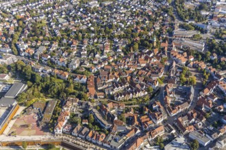 Aerial view, river Salze, old town Bad Salzuflen, East Westphalia-Lippe, North Rhine-Westphalia,