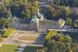 Aerial view, State Spa Bad Oeynhausen, GOP Varieté Theatre Kaiserpalais, water fountain field on