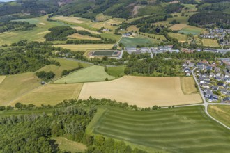 Aerial view, sports field SG Balve/Garbeck 23/21, triple gymnasium Balve, secondary school,